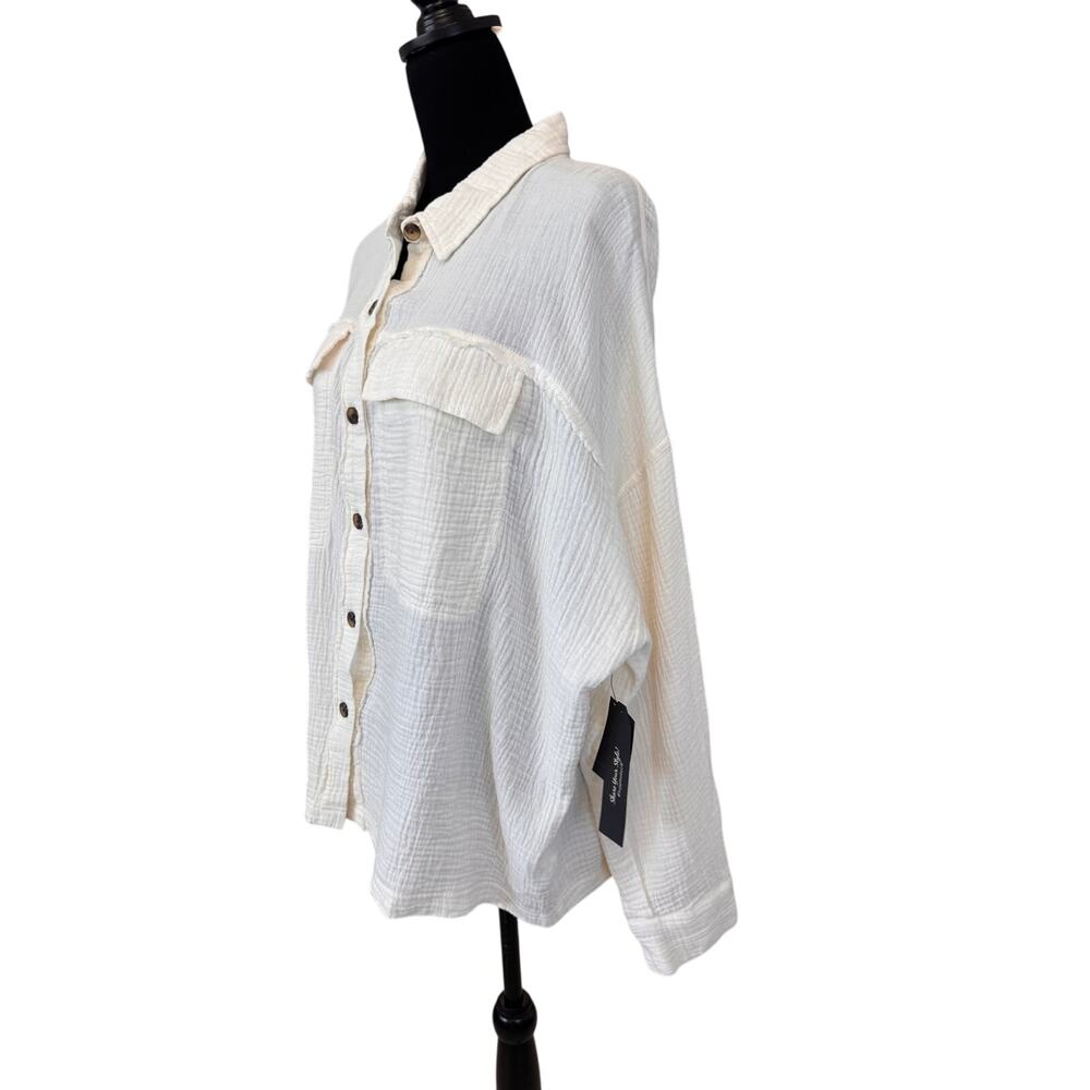 SUPPLIES UNION BAY Women's Cream Liz Gauze Button-Up Shirt Size XL Muslin - Picture 2 of 8